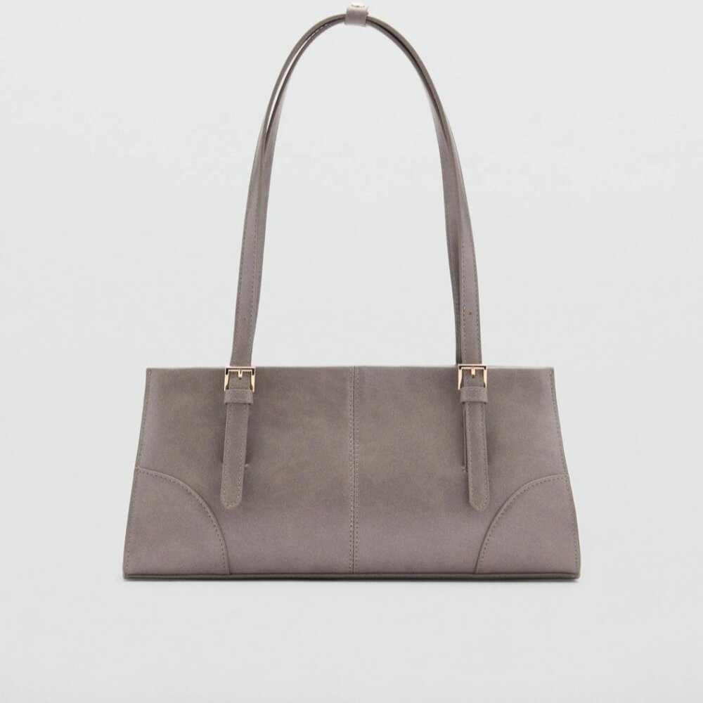 Mango Gray Structured Shoulder Bag | Minimalist Faux Leather